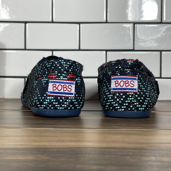 Skechers BOBS Womens Size 8.5 Shoes Navy Multicolor Aztec Print Slip On Flat - Picture 4 of 12